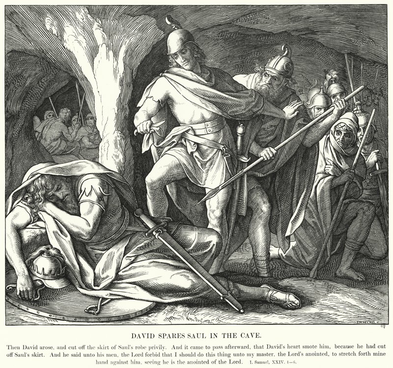 David verschont Saul in der Höhle (Gravur) von Julius (after) Schnorr von Carolsfeld