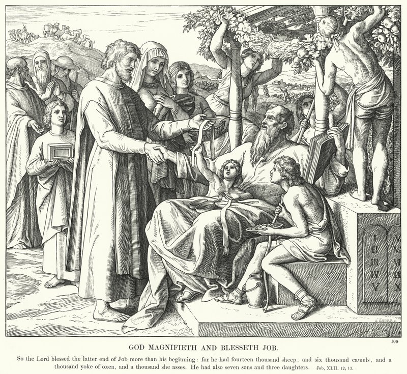 Gott verherrlicht und segnet Hiob (Gravur) von Julius (after) Schnorr von Carolsfeld