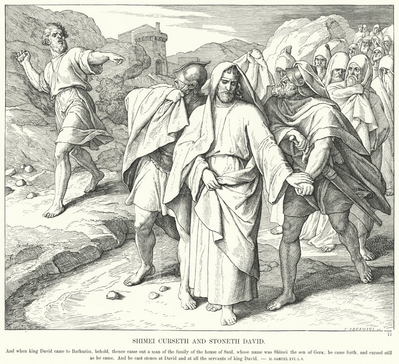Shimei verflucht und steinigt David (Stich) von Julius (after) Schnorr von Carolsfeld