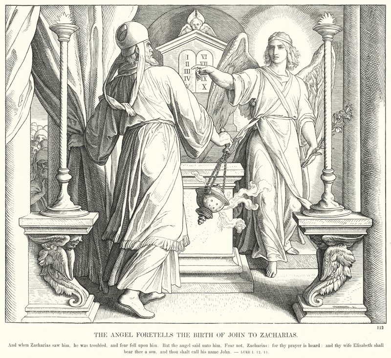 Der Engel kündigt Zacharias die Geburt von Johannes an (Gravur) von Julius (after) Schnorr von Carolsfeld