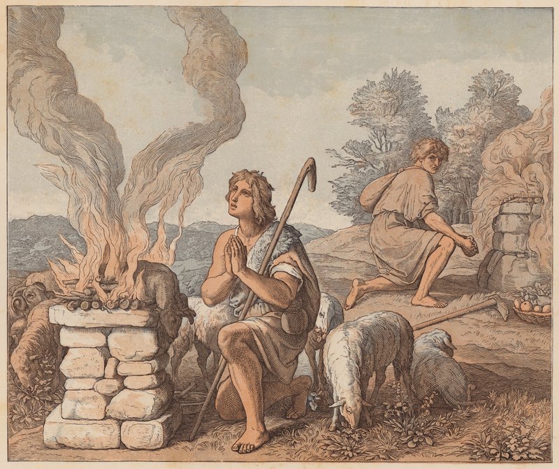 Die Opfergaben von Kain und Abel, Genesis, IV, 3, 4 von Julius (after) Schnorr von Carolsfeld