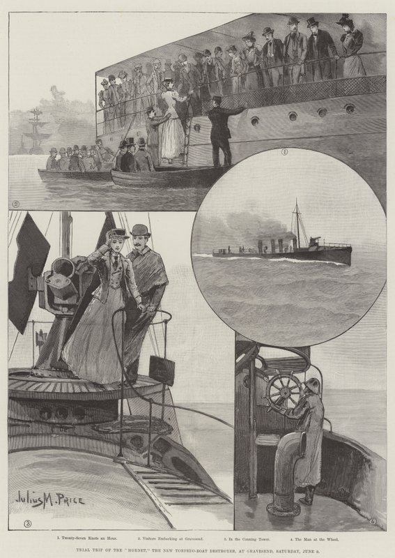 Probefahrt der Hornet, des neuen Torpedoboot-Zerstörers, in Gravesend, Samstag, 9. Juni von Julius Mandes Price