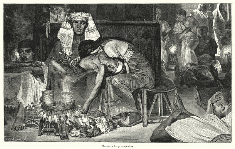 Tod des Erstgeborenen: die letzte der zehn Plagen Ägyptens (Lithografie) von Lawrence (after) Alma Tadema