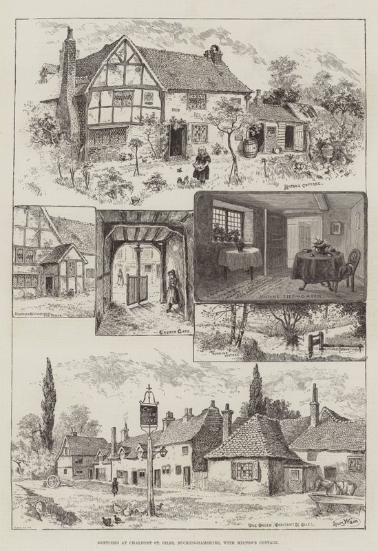 Skizzen in Chalfont St Giles, Buckinghamshire, mit Miltons Cottage von Louis Wain
