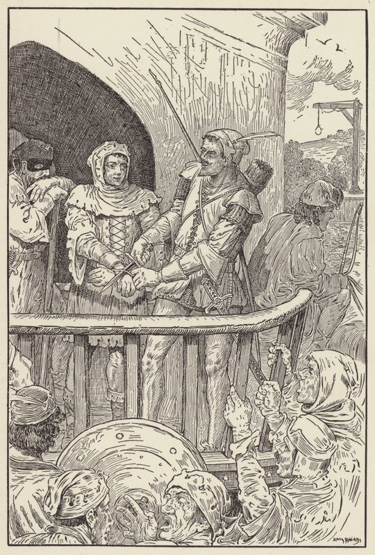 Little John schnitt hastig Will Stutelys Fesseln durch von Louis John Rhead
