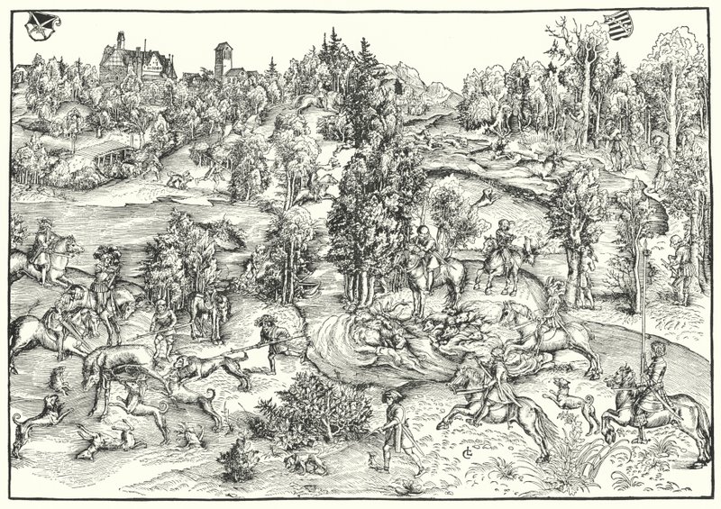 Hirschjagd in einem Hirschpark oder Landschaft von Lucas the Elder (after) Cranach