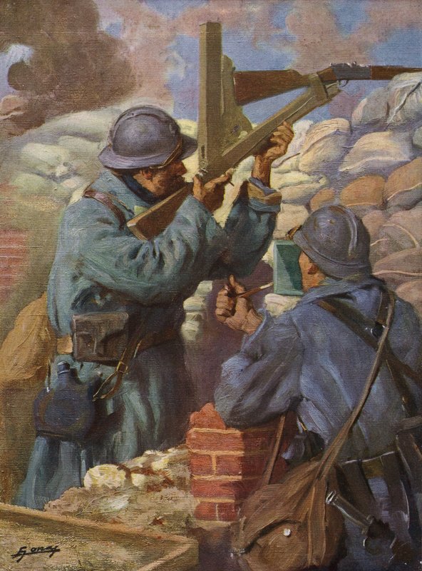 Französischer Soldat mit speziell angepasstem Scharfschützengewehr mit Periskop im Schützengraben, Erster Weltkrieg von Lucien Hector Jonas