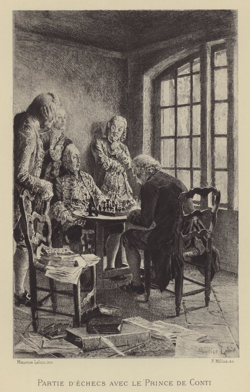 Schachspiel mit dem Prinzen von Conti (Gravur) von Maurice Leloir
