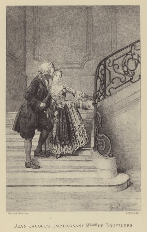 Jean-Jacques Rousseau küsst Madame de Boufflers (Gravur) von Maurice Leloir