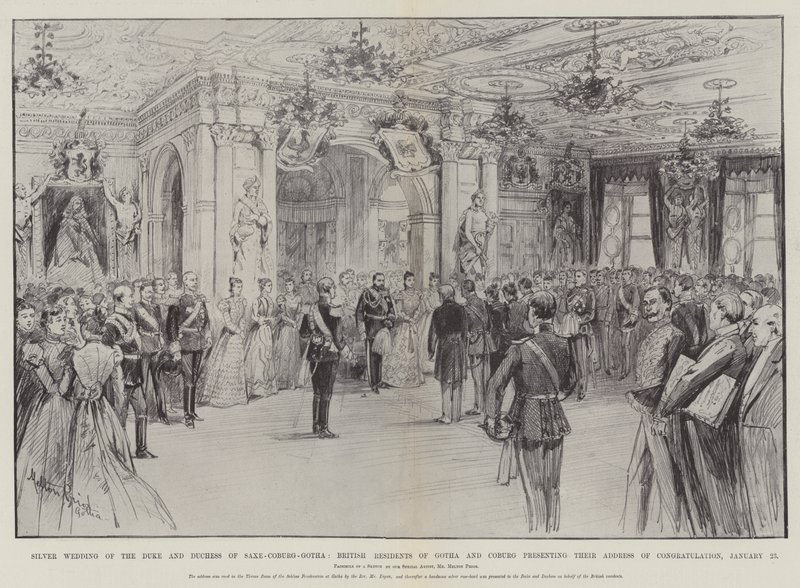 Silberhochzeit des Herzogs und der Herzogin von Sachsen-Coburg-Gotha, britische Einwohner von Gotha und Coburg überreichen ihre Glückwünsche, 23. Januar von Melton Prior