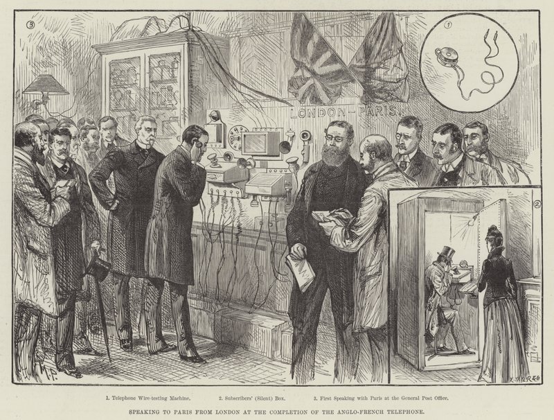 Gespräch mit Paris von London aus bei der Fertigstellung des anglo-französischen Telefons von Melton Prior