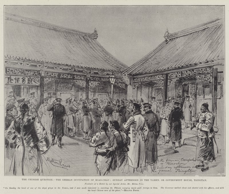 Die chinesische Frage, die deutsche Besetzung von Kiao-Chau, Sonntagnachmittag im Yamen oder Regierungshaus, Tsingtan von Melton Prior