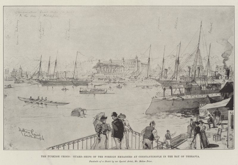 Die türkische Krise, Wachschiffe der ausländischen Botschaften in Konstantinopel in der Bucht von Therapia von Melton Prior