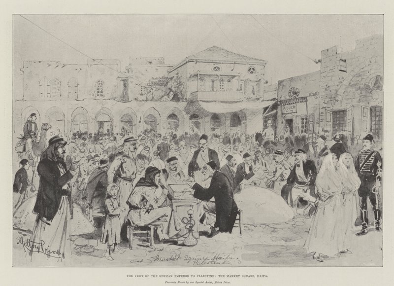 Der Besuch des deutschen Kaisers in Palästina, der Marktplatz von Haifa von Melton Prior