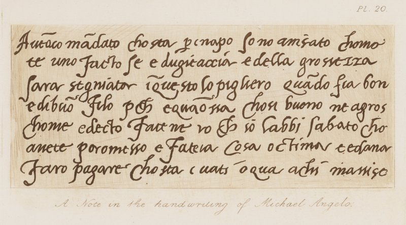 Eine Notiz in der Handschrift von Michelangelo von Michelangelo (after) Buonarroti