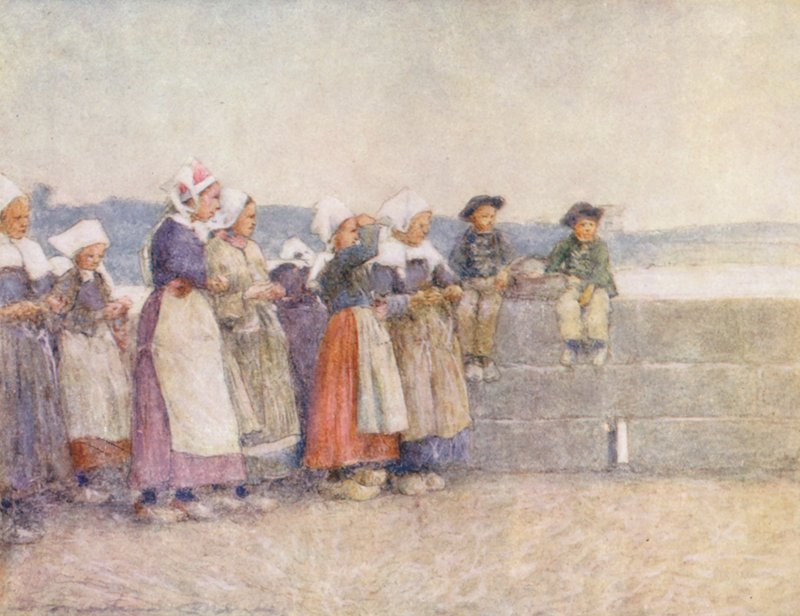 Warten auf die Fischereiflotte, Concarneau (Farblithographie) von Mortimer Ludington Menpes