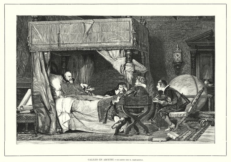 Der italienische Astronom Galileo Galilei in Arcetri, Italien, wo er 1642 starb (Lithografie) von Nicolo (after) Barabino