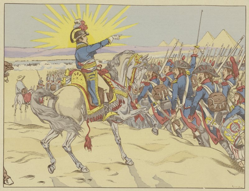 Napoleon inspiriert seine Truppen in der Schlacht bei den Pyramiden, Ägypten, 21. Juli 1798 von Onfray de Breville Job