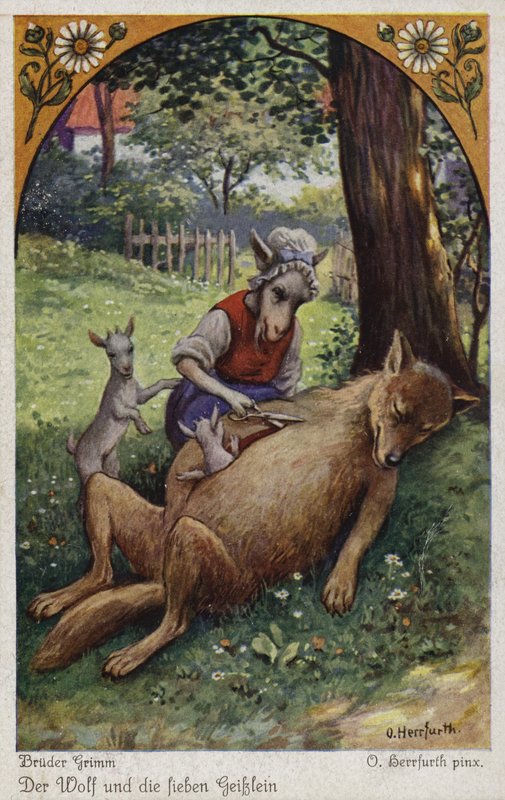 Szene aus Der Wolf und die sieben jungen Geißlein, von den Brüdern Grimm von Oskar Herrfurth