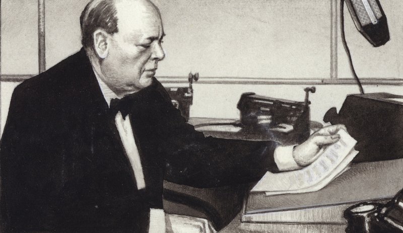 Winston Churchill hält eine seiner berühmten Kriegsreden im Radio von Pat (1907 95) Nicolle