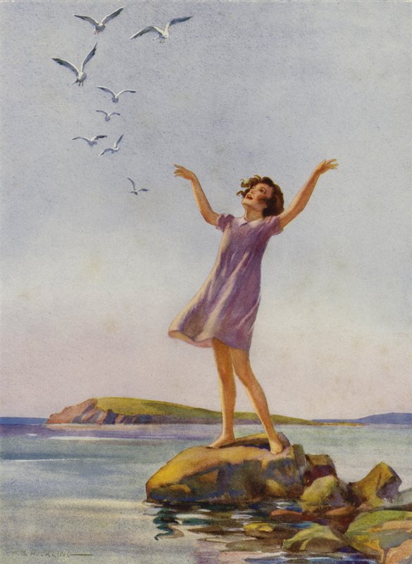 Mädchen genießt die Sonne am Meer von Percy Bell Hickling