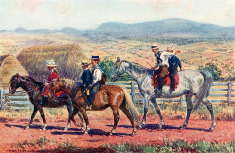 Australische Kinder reiten zur Schule von Percy F.S. (after) Spence