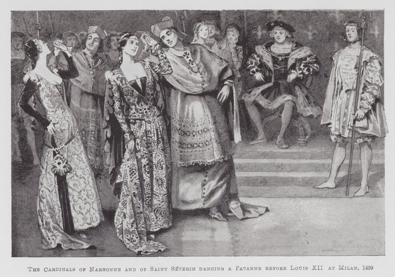 Tanz: Die Kardinäle von Narbonne und Saint Severin tanzen eine Pavanne vor Ludwig XII. in Mailand von Percy Macquoid