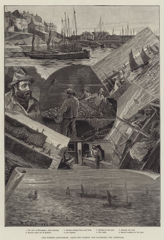 Unsere Fischereiindustrie, Treibnetzfischerei auf Sardinen vor Cornwall von Percy Robert Craft
