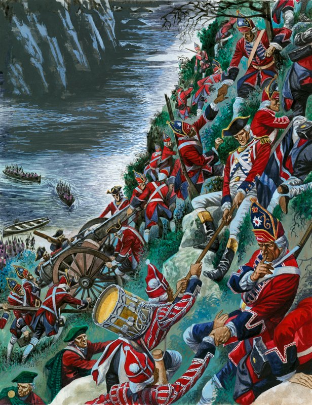 Die britischen Soldaten machen den mühsamen Aufstieg auf die Höhen von Abraham, um Quebec einzunehmen von Peter Jackson