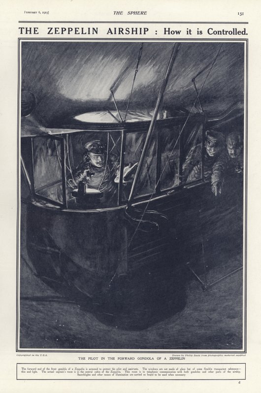 Deutscher Pilot in der vorderen Gondel eines Zeppelins, Erster Weltkrieg von Philip Dadd