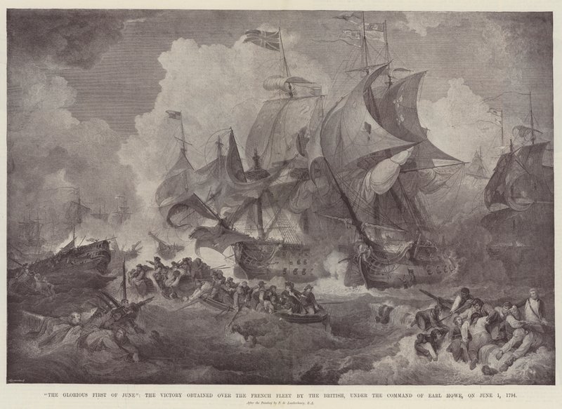 Der glorreiche Erste Juni, der Sieg über die französische Flotte durch die Briten unter dem Kommando von Earl Howe am 1. Juni 1794 von Philippe Jacques de Loutherbourg