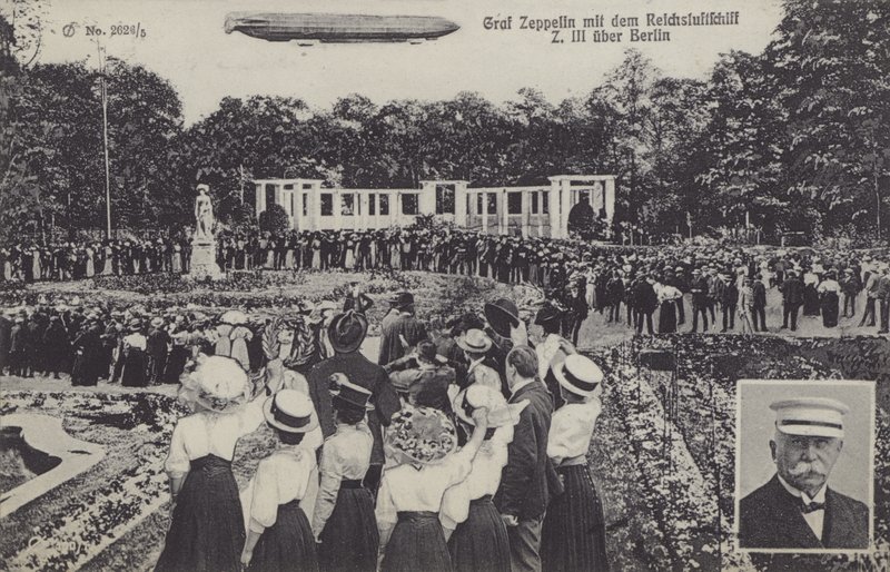Graf Ferdinand von Zeppelin und sein Luftschiff LZ III über Berlin von Photographer German