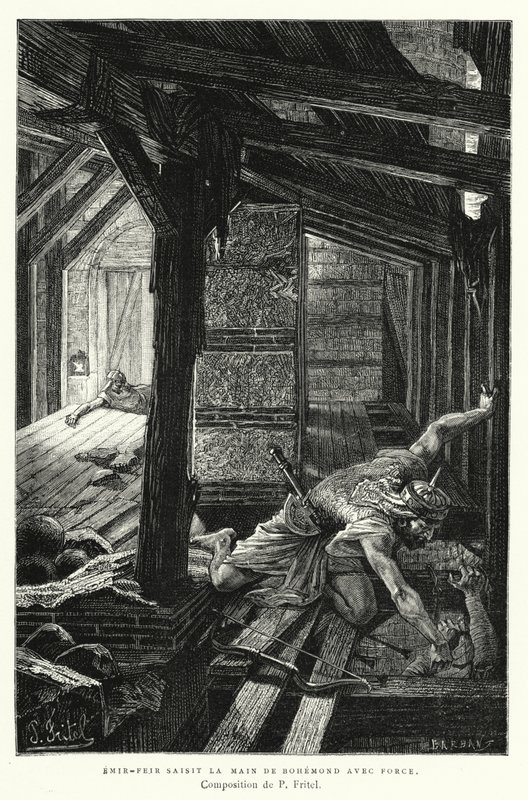 Emir-Feir ergreift mit Gewalt die Hand von Bohemond (Stich) von Pierre Fritel