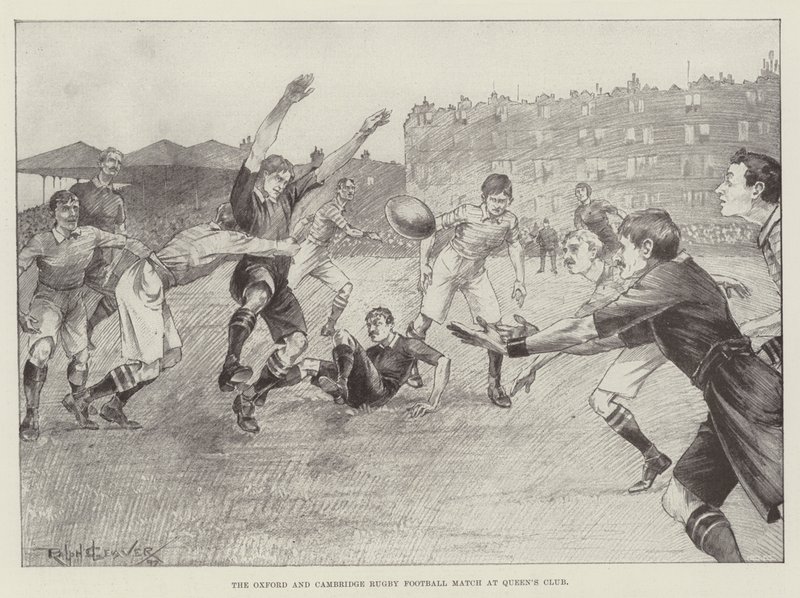 Das Rugby-Fußballspiel zwischen Oxford und Cambridge im Queen