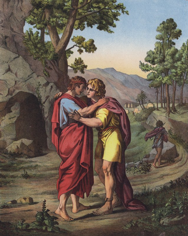Das letzte Treffen von David und Jonathan (Farblithografie) von after Raphael