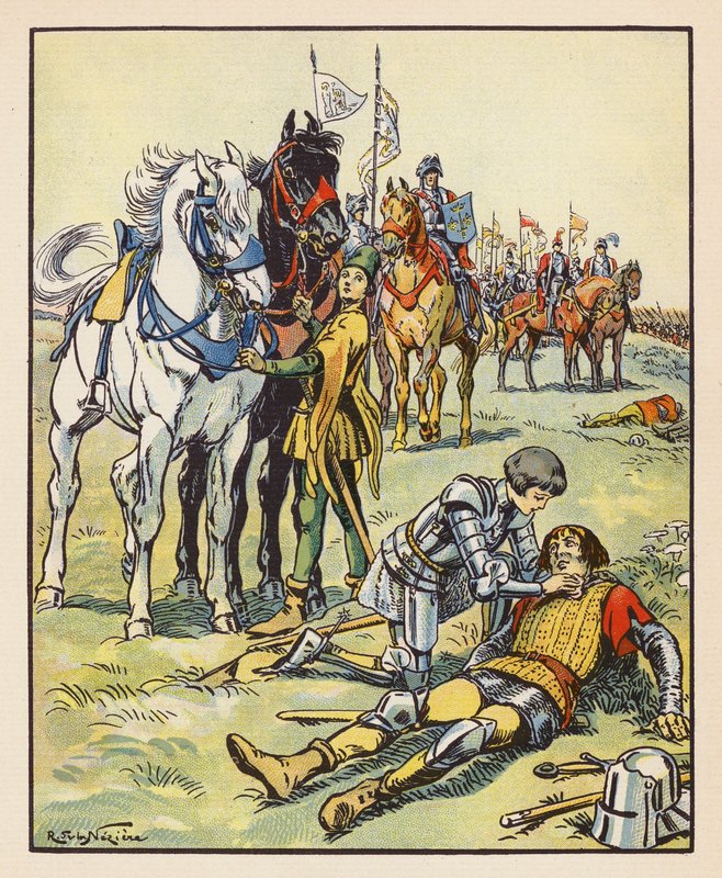Jeanne pflegt einen verwundeten Engländer nach der Schlacht von Patay von Raymond de la Neziere