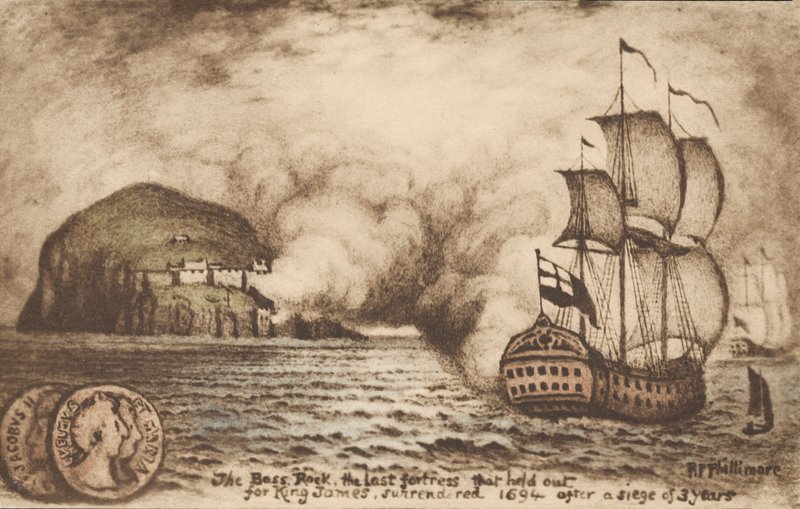 Bass Rock, Schottland, letzte Festung, die den abgesetzten König James II. nach der Glorreichen Revolution von 1688 unterstützte von Reginald Phillimore