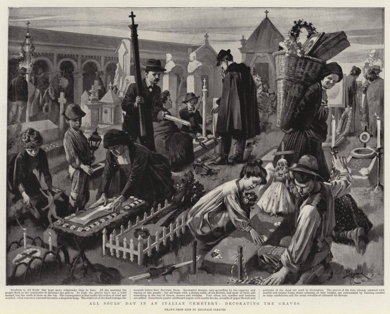 Allerseelen auf einem italienischen Friedhof, die Gräber schmückend von Reginald Thomas Cleaver