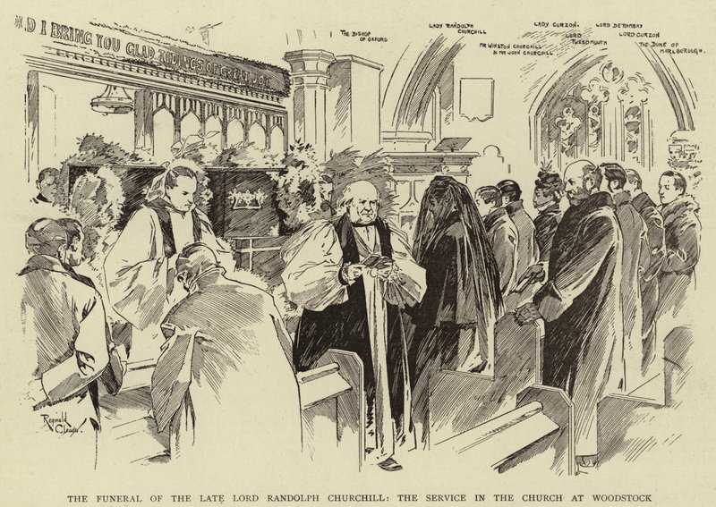 Die Beerdigung des verstorbenen Lord Randolph Churchill, der Gottesdienst in der Kirche in Woodstock von Reginald Thomas Cleaver