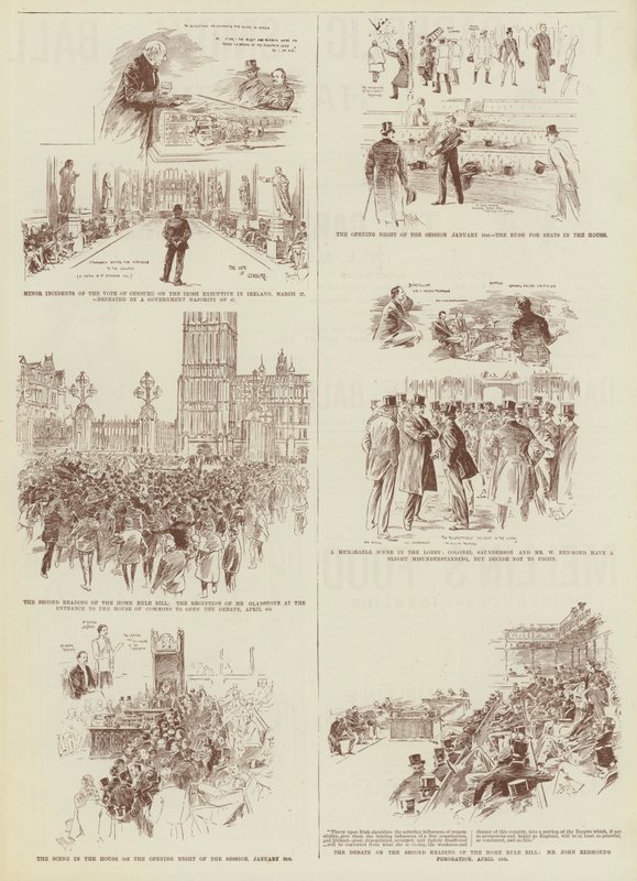 Die Home Rule Sitzung, einige "Daily Graphic" Skizzen im Unterhaus von Reginald Thomas Cleaver