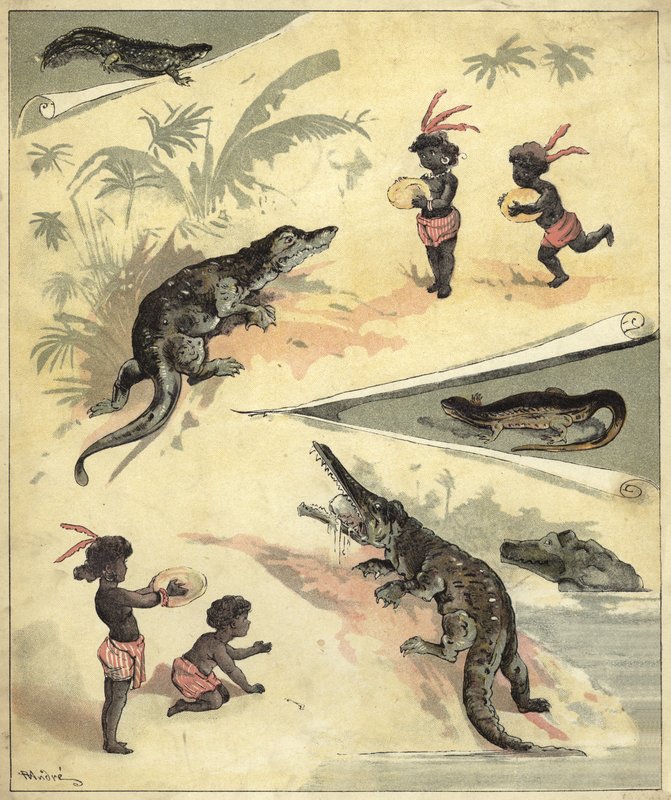 Afrikanische Kinder spielen mit Krokodilen (Chromolithographie) von Richard Andre