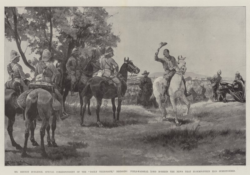Mr. Bennet Burleigh, Sonderkorrespondent des Daily Telegraph, bringt Feldmarschall Lord Roberts die Nachricht, dass Bloemfontein kapituliert hat von Richard Caton Woodville junior