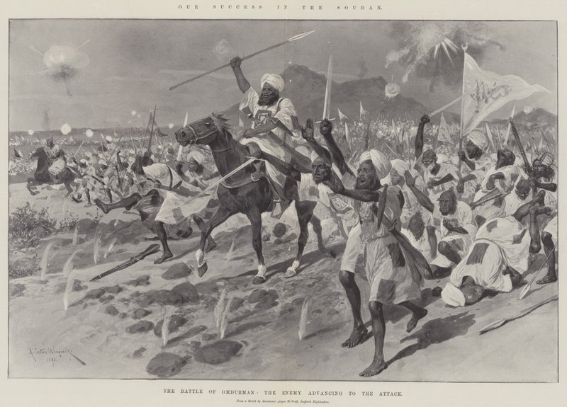 Unser Erfolg im Sudan, die Schlacht von Omdurman, der Feind rückt zum Angriff vor von Richard Caton Woodville junior
