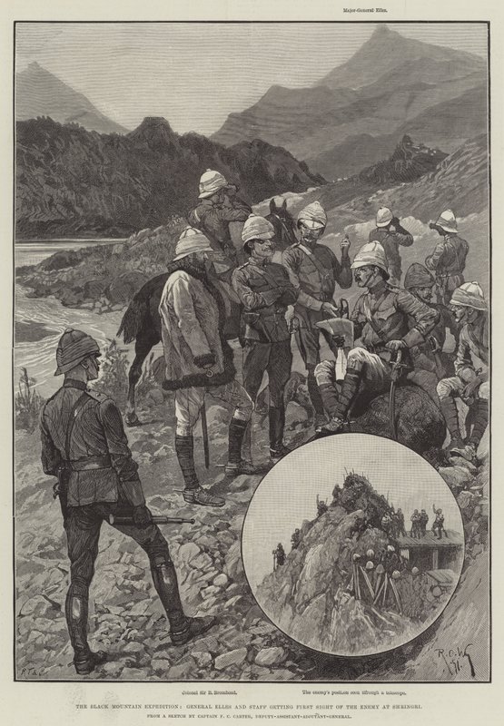 Die Schwarze Berg-Expedition, General Elles und Stab sehen den Feind zum ersten Mal bei Shringri von Richard Caton Woodville junior