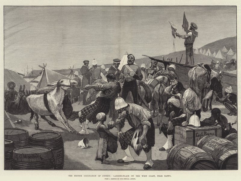 Die britische Besetzung von Zypern, Landeplatz an der Westküste, in der Nähe von Baffo von Richard Caton Woodville junior