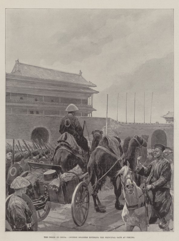 Die Krise in China, chinesische Soldaten betreten das Haupttor von Peking von Richard Caton Woodville junior