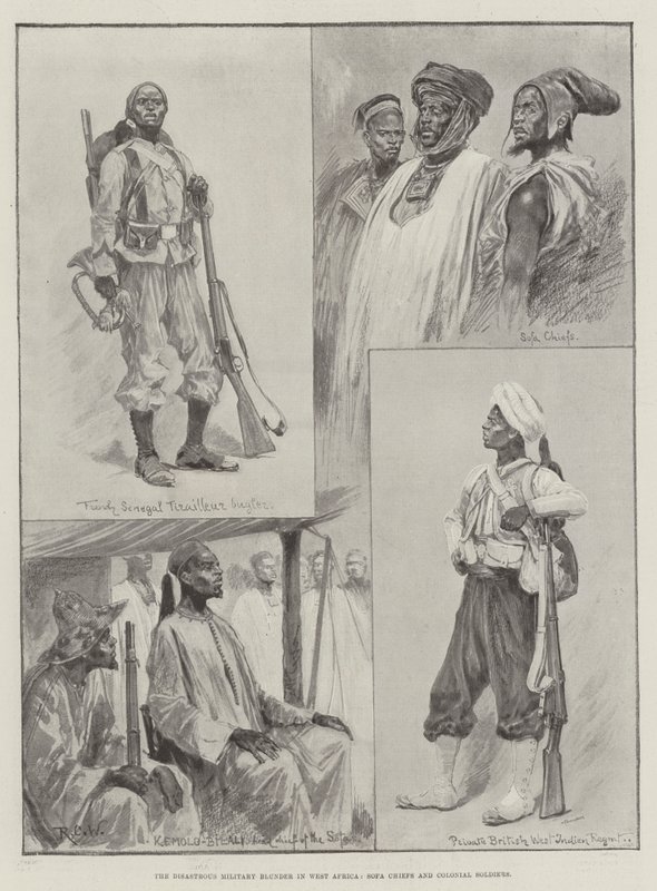 Der katastrophale militärische Fehler in Westafrika, Sofa-Häuptlinge und Kolonialsoldaten von Richard Caton Woodville junior