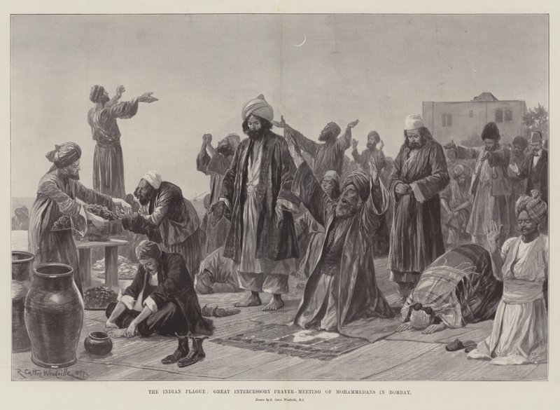 Die indische Pest, großes Fürbittgebet der Mohammedaner in Bombay von Richard Caton Woodville junior