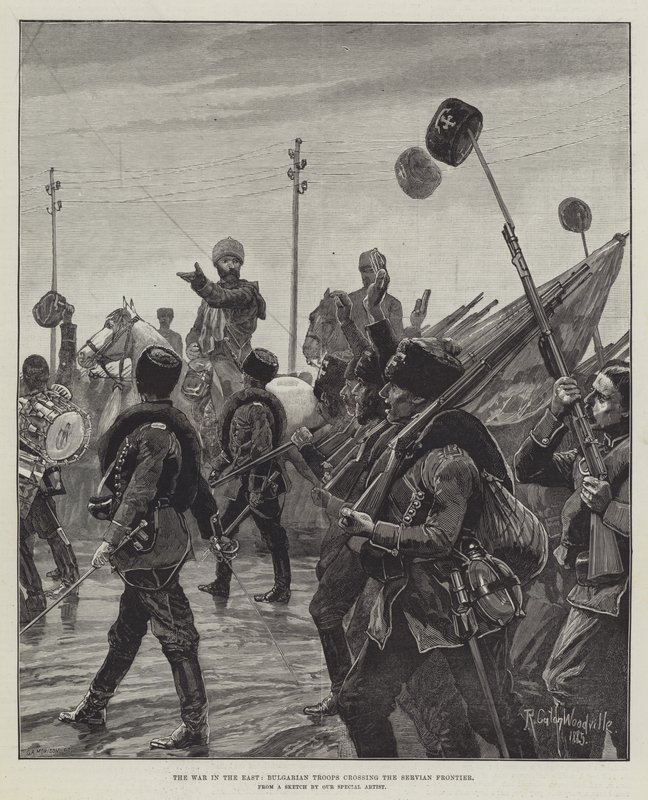 Der Krieg im Osten, bulgarische Truppen überqueren die serbische Grenze von Richard Caton Woodville junior