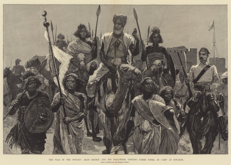 Der Krieg im Sudan, Arabischer Scheich und seine Anhänger besuchen Baker Pasha im Lager in Souakim von Richard Caton Woodville junior